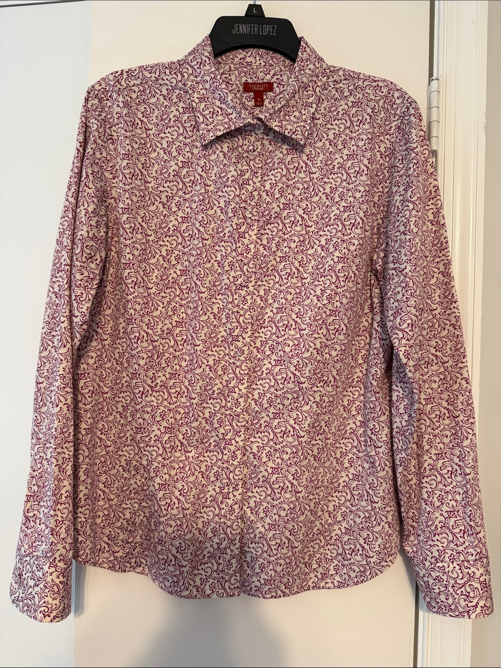Talbots Floral-Scroll Dress Shirt in Burgendy and White - 16 - Like New!